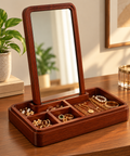 Mahogany Finish Wooden Jewellery Organizer with Mirror