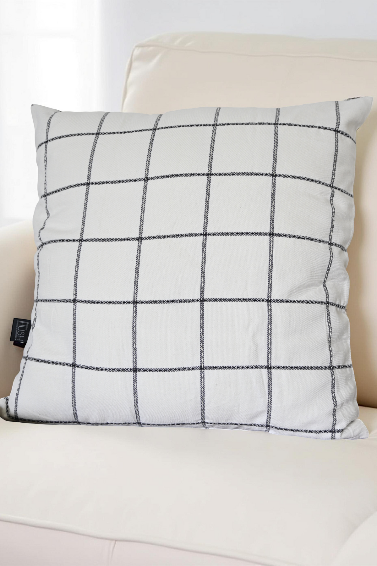 Premium Black & White Grid Cotton Cushion Cover