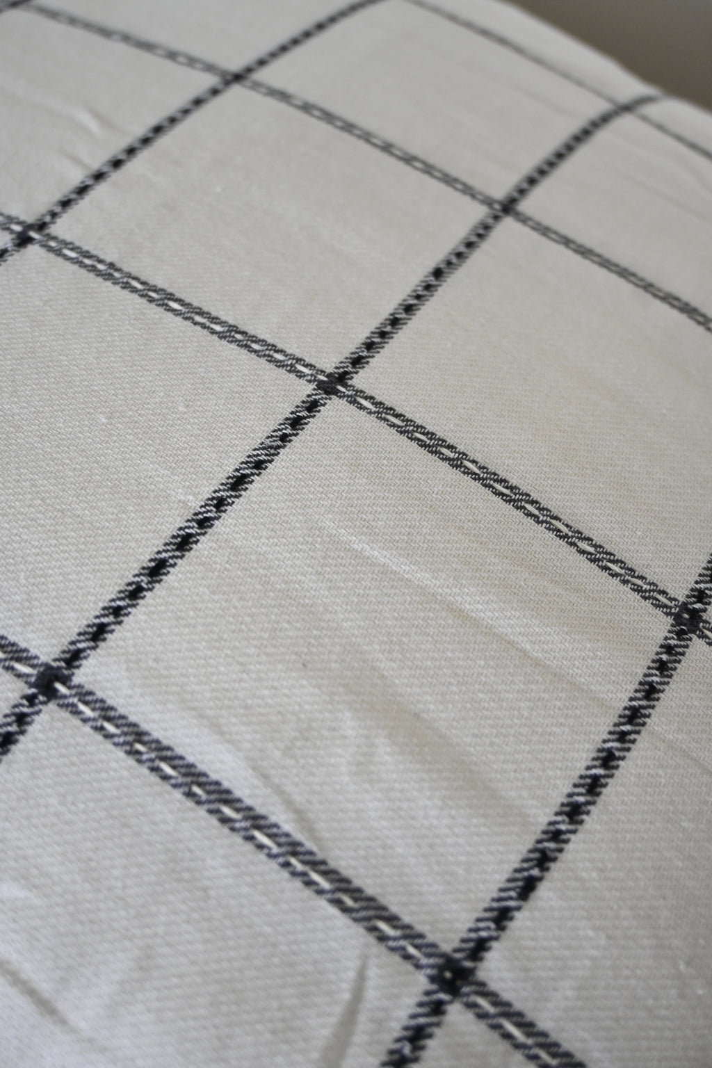 Premium Black & White Grid Cotton Cushion Cover