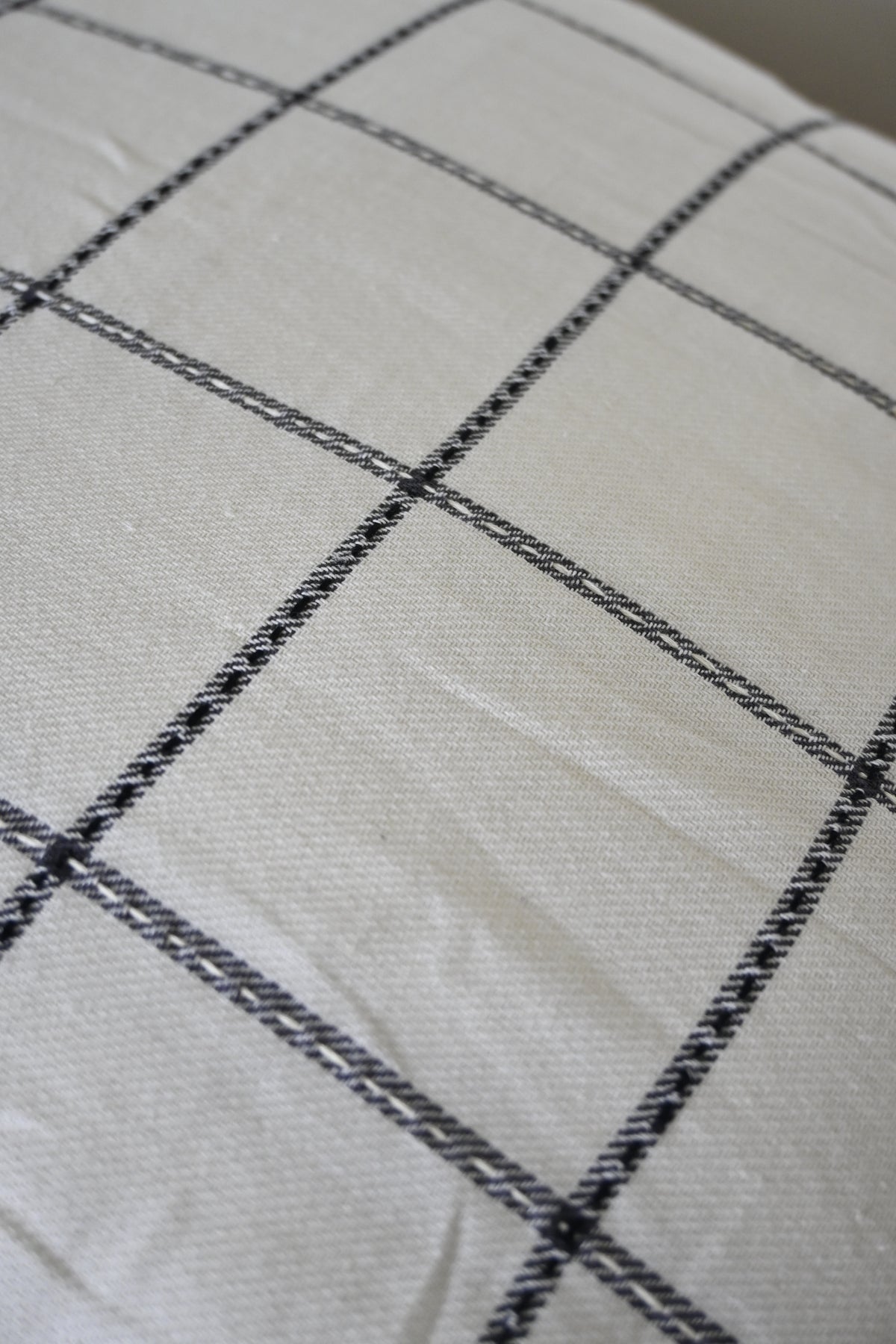 Premium Black & White Grid Cotton Cushion Cover