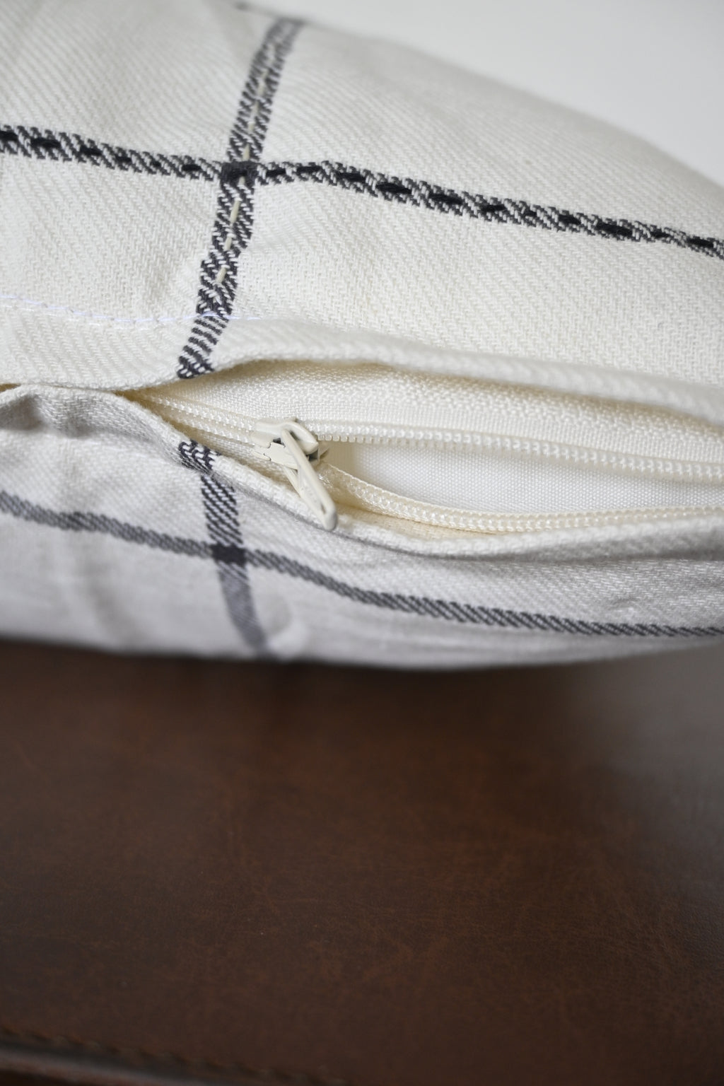 Premium Black & White Grid Cotton Cushion Cover