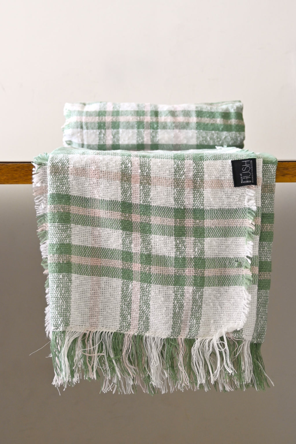Green & Off-White Plaid Waffle Weave Blanket