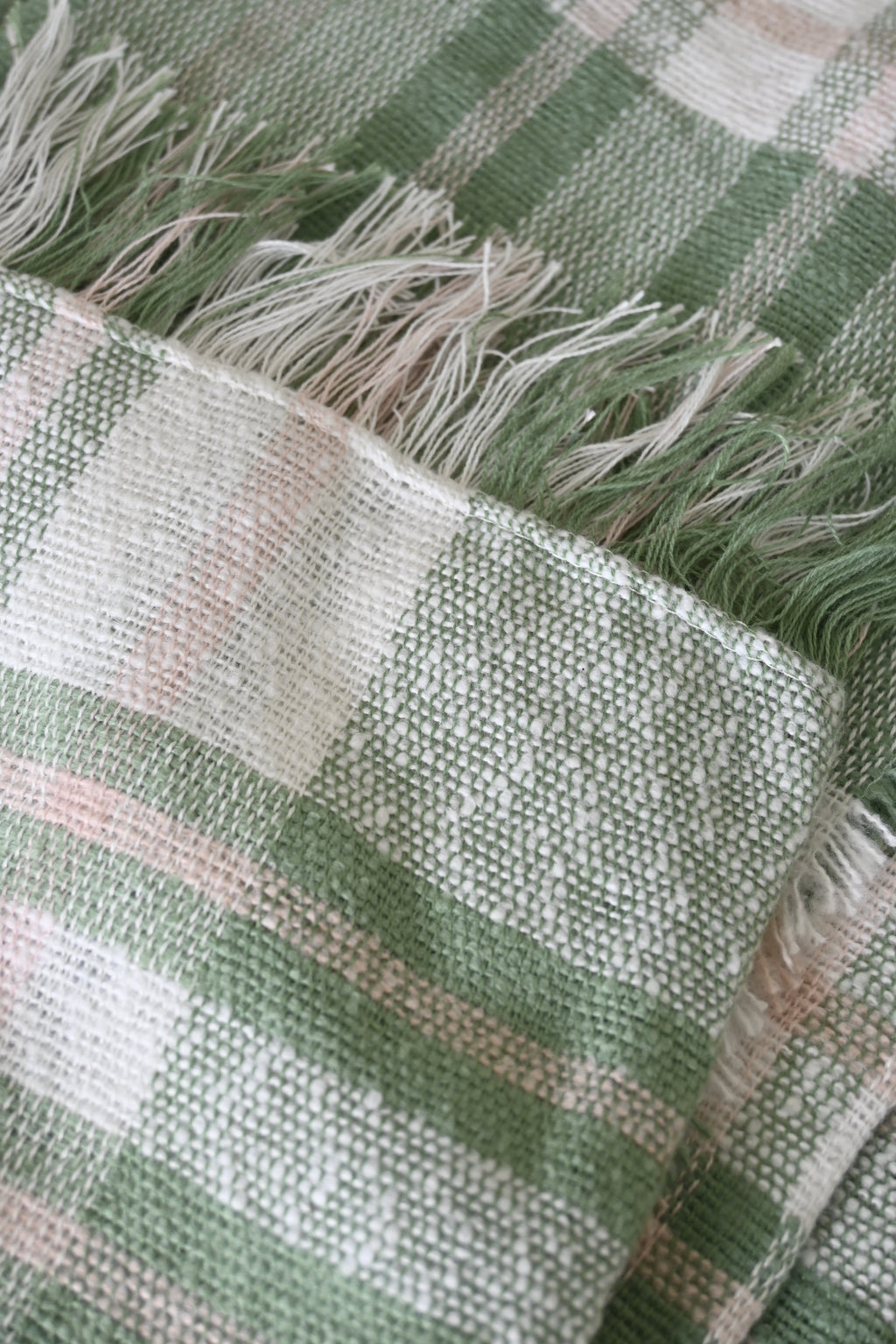 Green & Off-White Plaid Waffle Weave Blanket