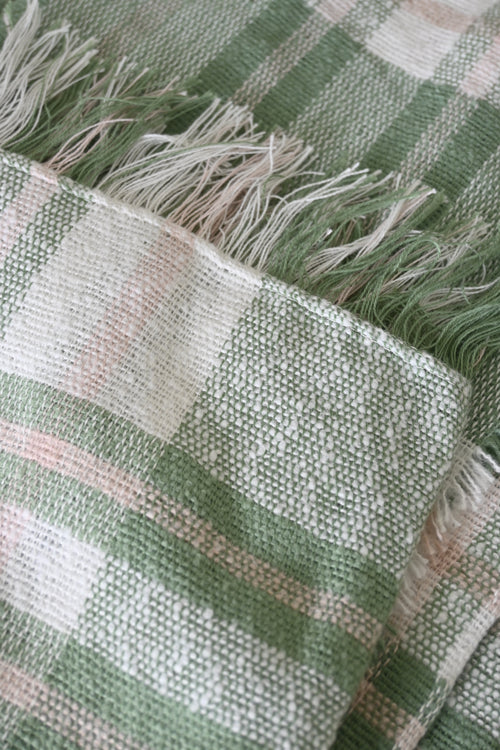 Green & Off-White Plaid Waffle Weave Blanket