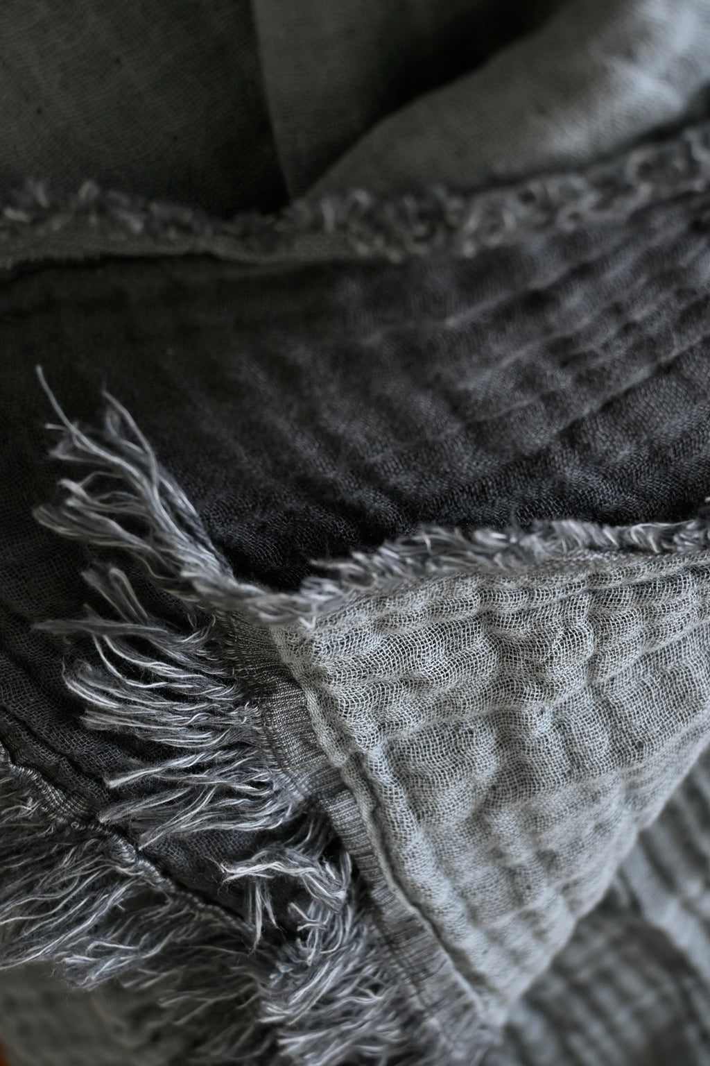 Light Blue-Grey & Anthracite Crinkled Cotton Throw Blanket