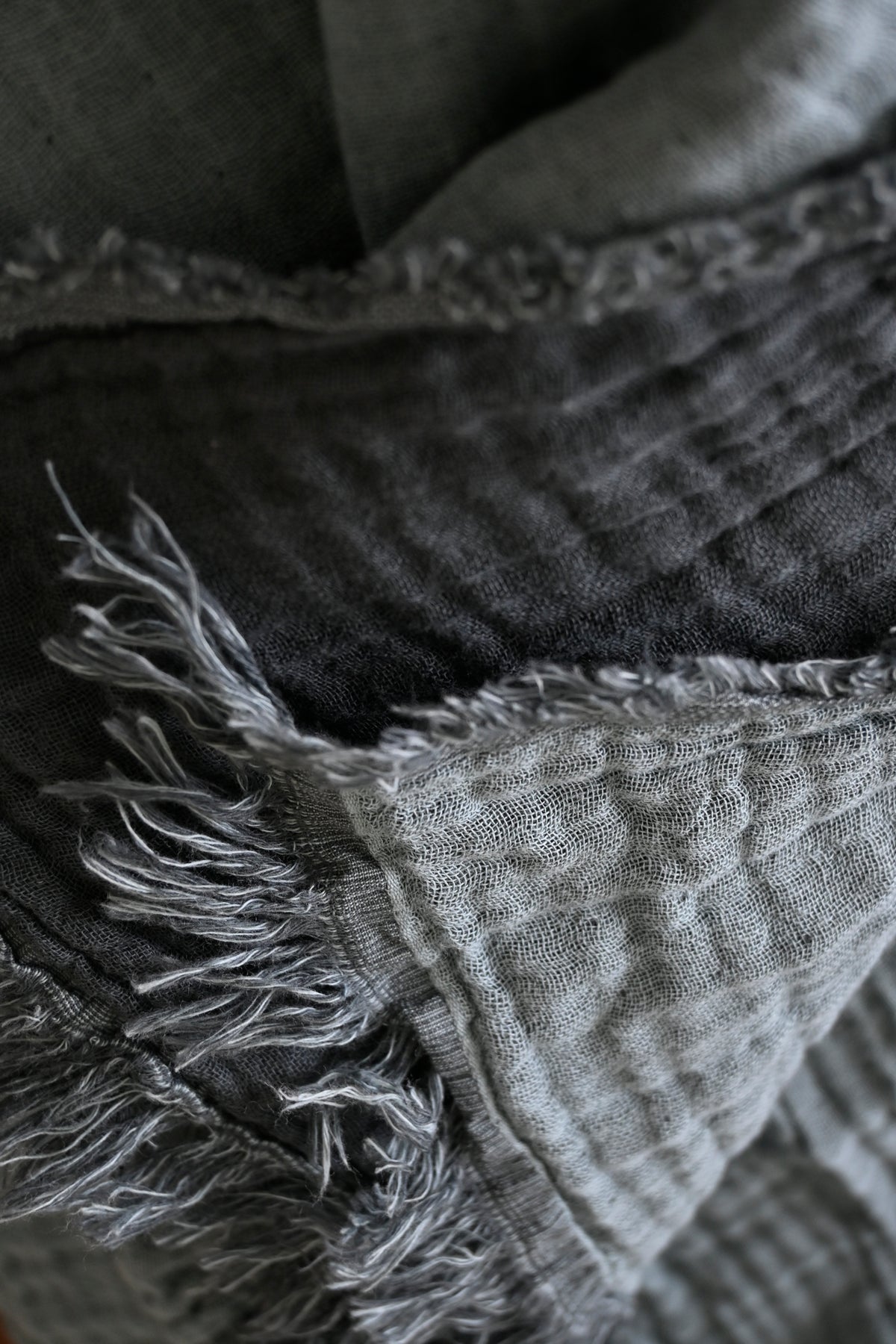 Light Blue-Grey & Anthracite Crinkled Cotton Throw Blanket