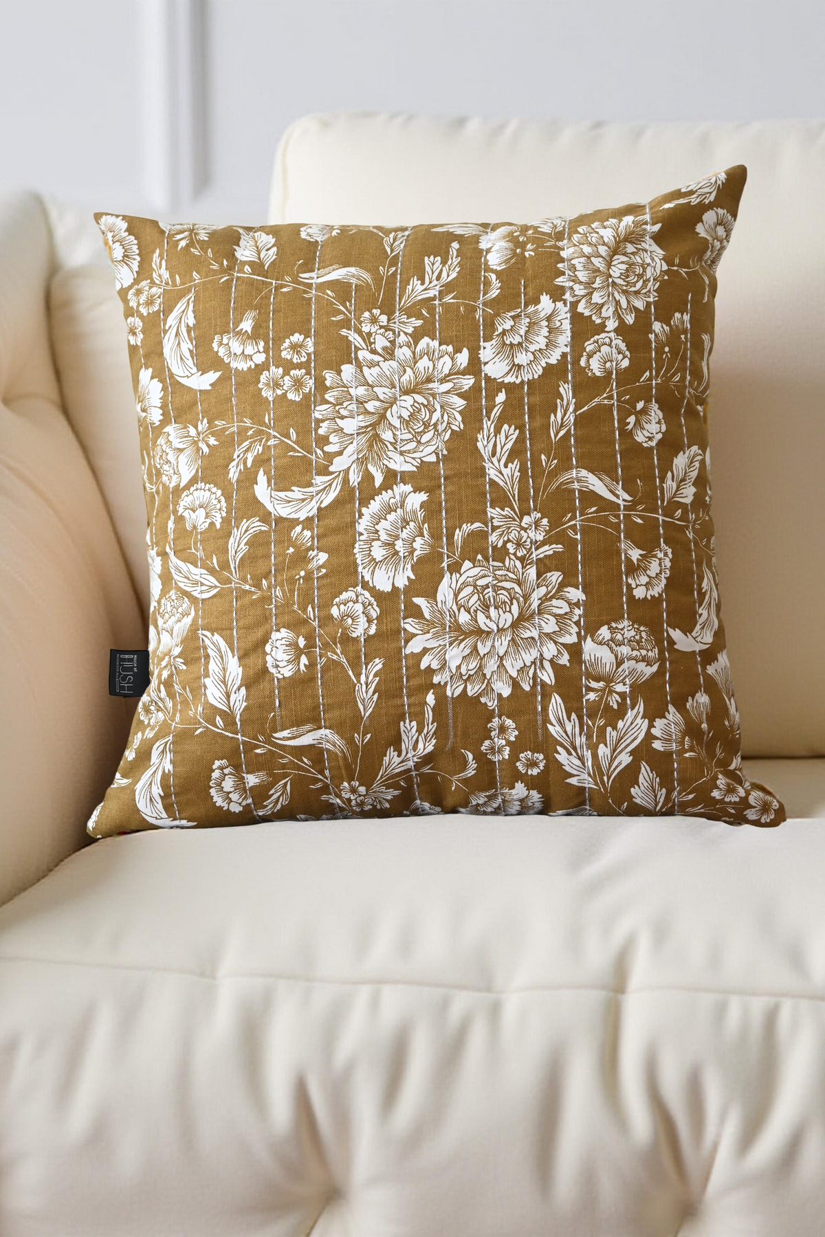Premium Mustard Floral Cotton Cushion Cover