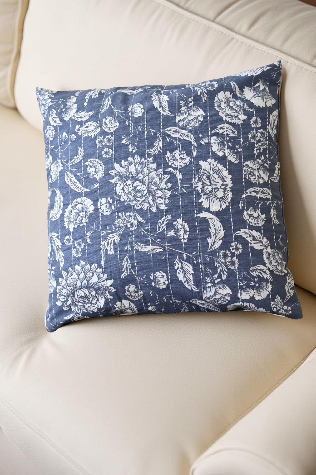 Premium Blue Floral Cotton Cushion Cover