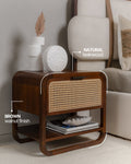 Solid Wood Bedside Table with Cane Detailing