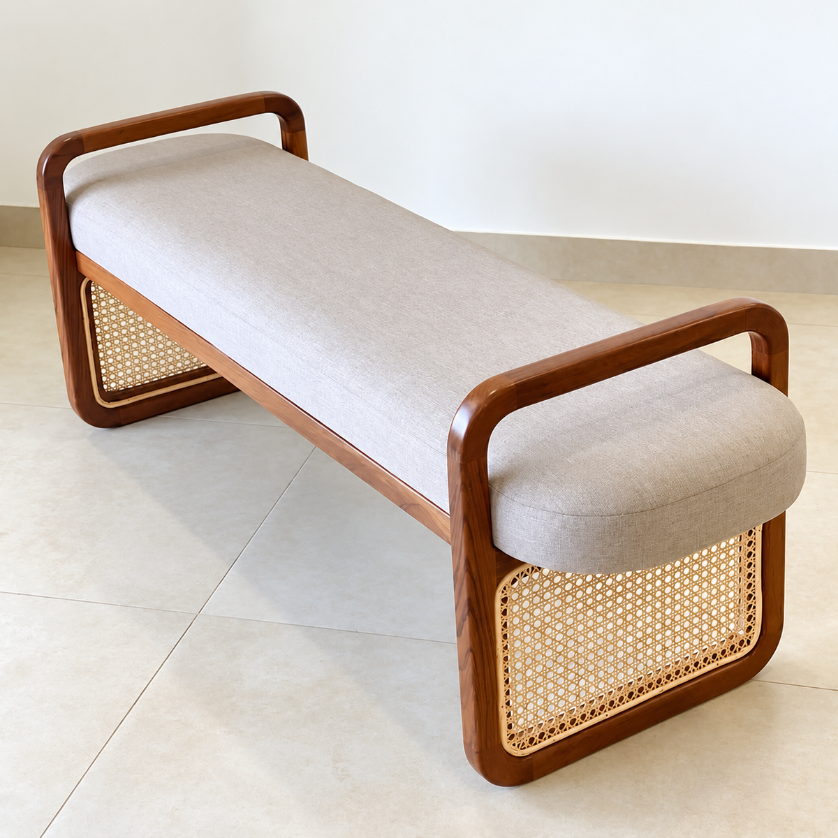 Teak Wood Cane Chaise Lounge